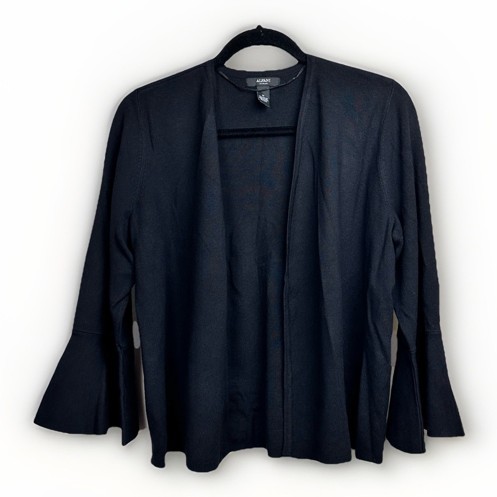 Alfani Black Cardigan Sweater Women's 1X Cropped Whimsigoth Flutter 3/4 Sleeve